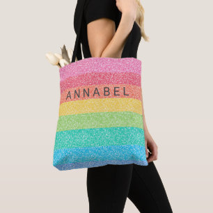 Cute Glitter Rainbow Stripes Colourful Pattern Nam Tote Bag