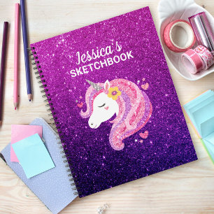 Cute Glitter Unicorn Artist Sketchbook Notebook