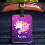 Cute Glitter Unicorn Luggage Tag<br><div class="desc">A cute pink and purple glitter unicorn face can cooler. So fun for a girl who loves unicorns. Personalise it with your girls name. Designed for you by Blackberry Boulevard.</div>