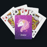 Cute Glitter Unicorn Playing Cards<br><div class="desc">Cute pink and purple glitter unicorn face playing cards. Makes such a fun gift for a girl. Personalise it with your girl's name. Designed for you by Blackberry Boulevard.</div>