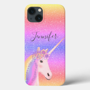 Cute Glitter Unicorn Rainbow Kids Personalised iPhone 13 Case