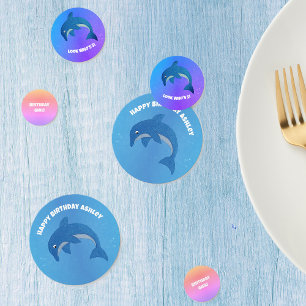 Cute Glittery blue Dolphins Purples Pinks Birthday Confetti