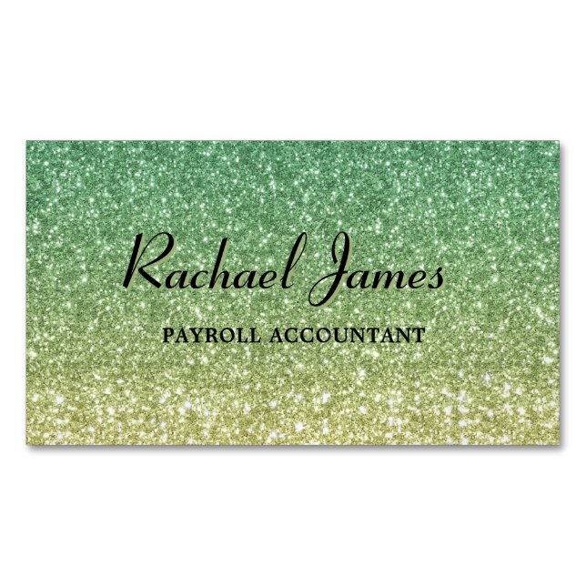 Cute Glittery Green Lime Ombre  Magnetic Business Card (Front)
