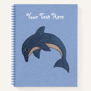 Cute Glittery Jumping dolphin Dark Blue and White Notebook