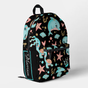 cute glittery sea animal printed backpack