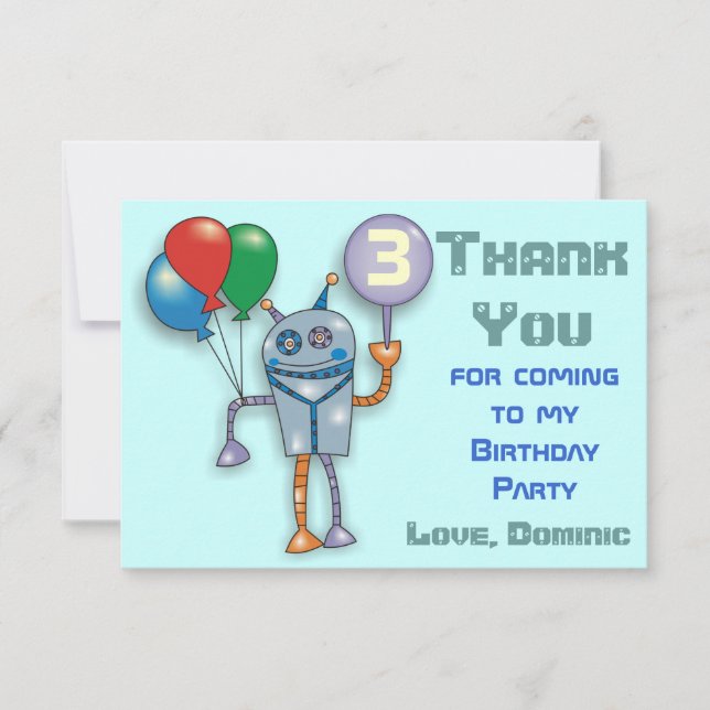 Cute Glossy Robot Personalised Thank You Cards (Front)