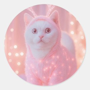 Cute Glowing Reindeer Kitty Winter Fantasy         Classic Round Sticker