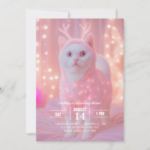 Cute Glowing Reindeer Kitty Winter Fantasy         Invitation
