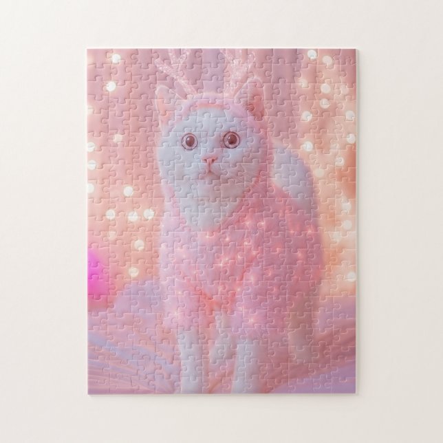 Cute Glowing Reindeer Kitty Winter Fantasy         Jigsaw Puzzle (Vertical)