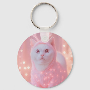Cute Glowing Reindeer Kitty Winter Fantasy         Key Ring