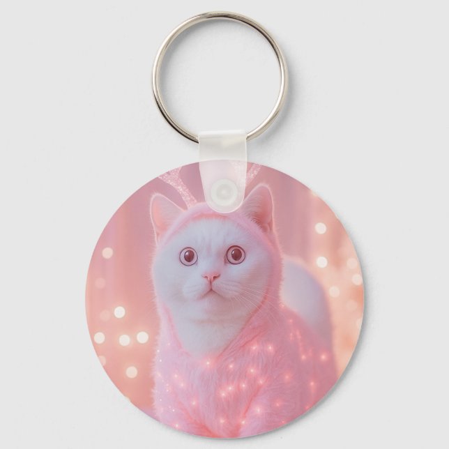 Cute Glowing Reindeer Kitty Winter Fantasy         Key Ring (Front)