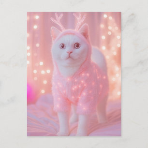 Cute Glowing Reindeer Kitty Winter Fantasy         Postcard