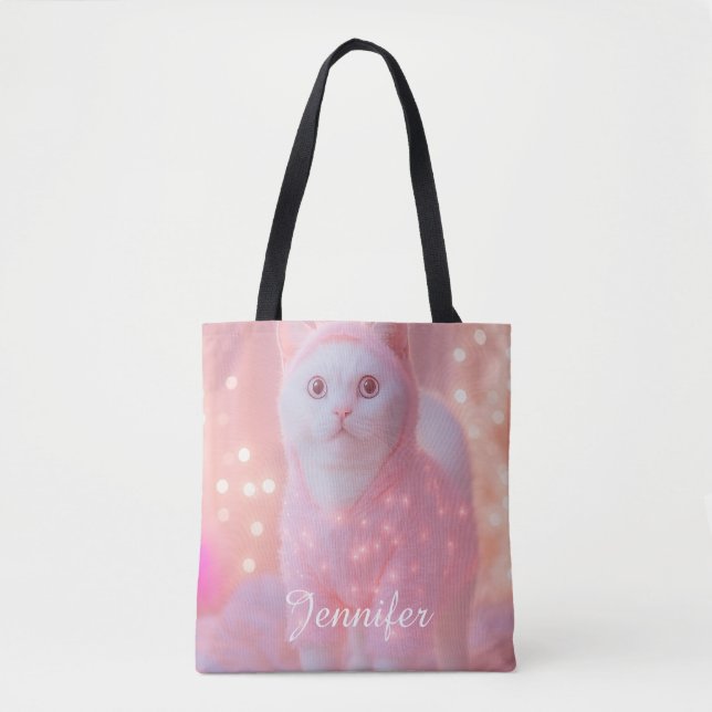 Cute Glowing Reindeer Kitty Winter Fantasy         Tote Bag (Front)