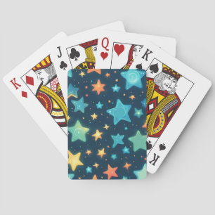 Cute glowing stars on blue playing cards