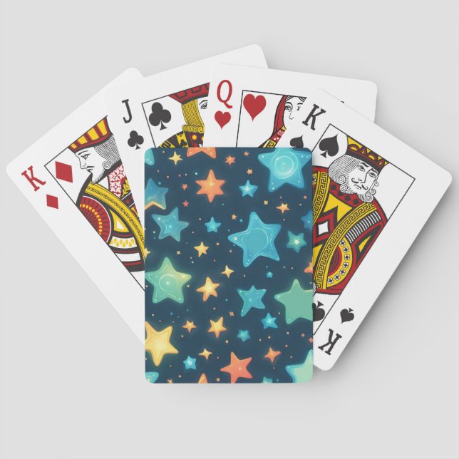Cute glowing stars on blue playing cards (Back)