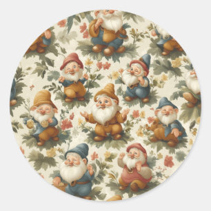 Cute gnome and flowers design classic round sticker