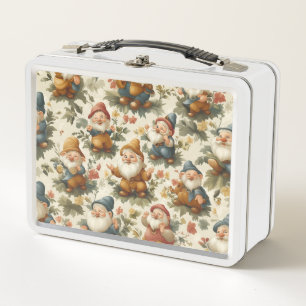 Cute gnome and flowers design metal lunch box