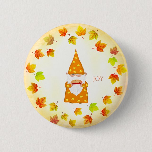 Cute Gnome and Holiday Fall Leaves  6 Cm Round Badge (Front)