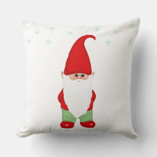 Cute Gnome and Stars on White Cushion