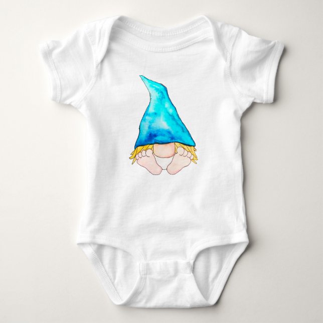 Cute Gnome Baby Blue Baby Bodysuit (Front)