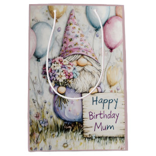Cute Gnome Birthday Design for Mum Medium Gift Bag