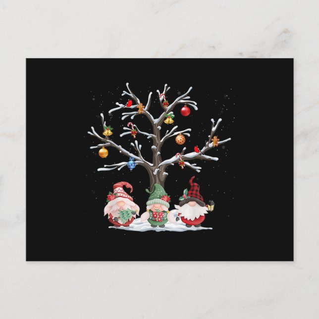 Cute Gnome Buffalo Plaid Christmas Tree Light Announcement Postcard (Front)