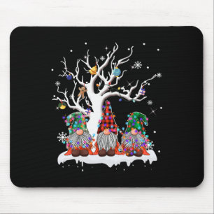 Cute Gnome Buffalo Plaid Christmas Tree Light Ugly Mouse Pad