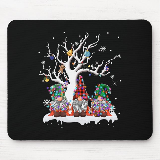 Cute Gnome Buffalo Plaid Christmas Tree Light Ugly Mouse Pad (Front)