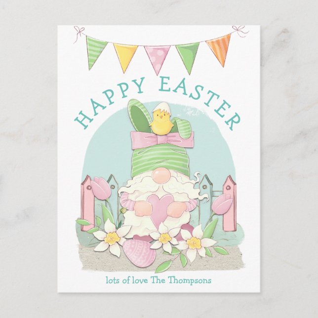 Cute Gnome Bunny Chick Spring Pastels Happy Easter Holiday Postcard (Front)