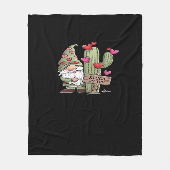 Cute Gnome Cactus Stuck On You Word Pun Playful De Fleece Blanket (Front)
