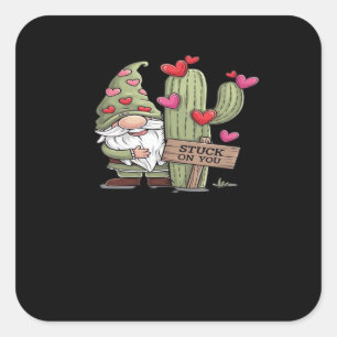 Cute Gnome Cactus Stuck On You Word Pun Playful De Square Sticker