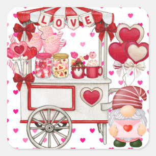 Cute Gnome Candy Cart Valentines Day Sticker 