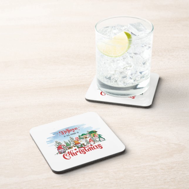 Cute Gnome Celebrating Christmas Holiday Coaster (Right Side)