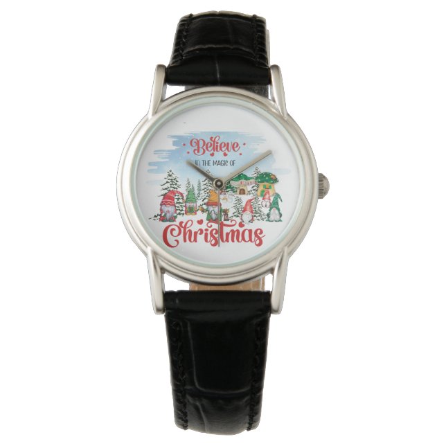 Cute Gnome Celebrating Christmas Holiday Watch (Front)