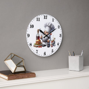 Cute gnome chef lovers  large clock