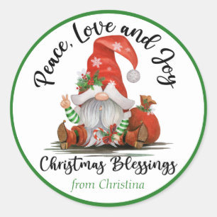 Cute Gnome Christmas Blessings Personalized Classic Round Sticker