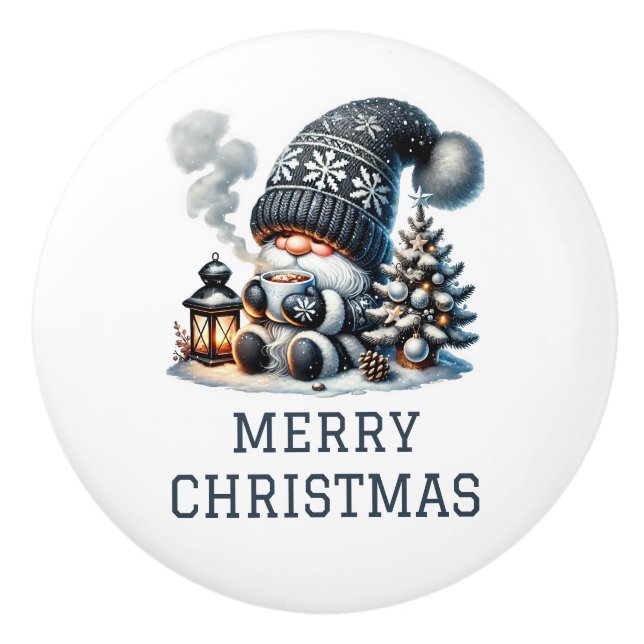 Cute Gnome Christmas Ceramic Knob (Front)
