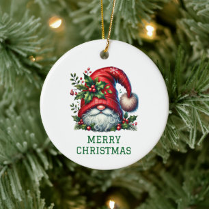 Cute Gnome Christmas Ceramic Tree Decoration