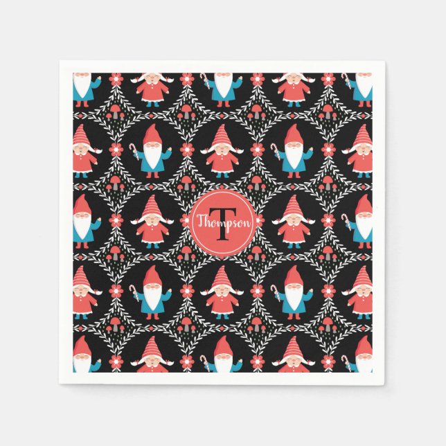 Cute Gnome Christmas Holiday Napkin (Front)