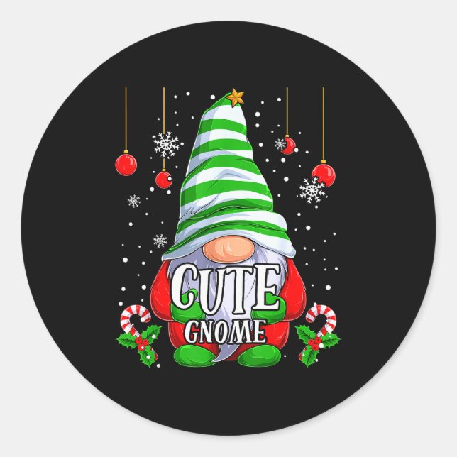 Cute Gnome Christmas Pajamas Matching Family Group Classic Round Sticker (Front)