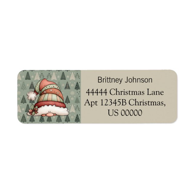 Cute Gnome Christmas Tree Pattern Beige Address  (Front)