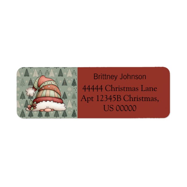 Cute Gnome Christmas Tree Pattern Red Address  (Front)