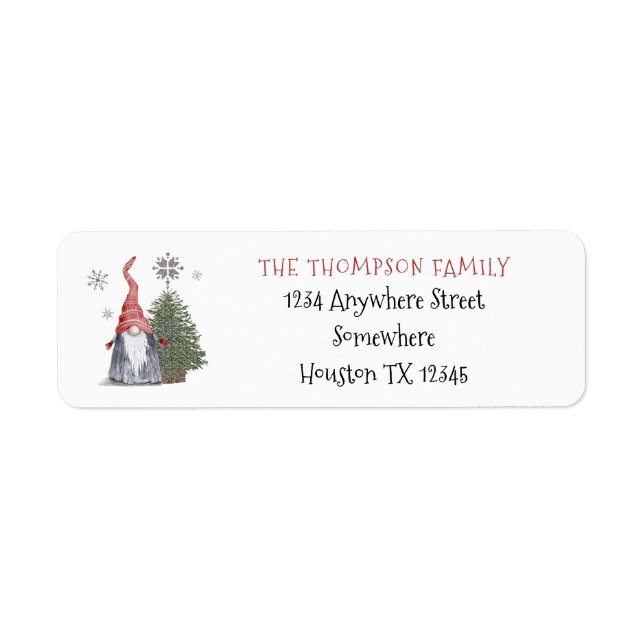 Cute Gnome Christmas Tree Return Name Address (Front)