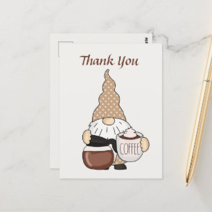 Cute gnome coffee shop vendors add text Thank you Postcard