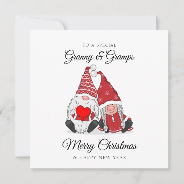 Cute Gnome Couple Granny & Gramps Christmas Holiday Card (Front)