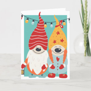 Cute Gnome Couple Personalised Christmas Holiday Card