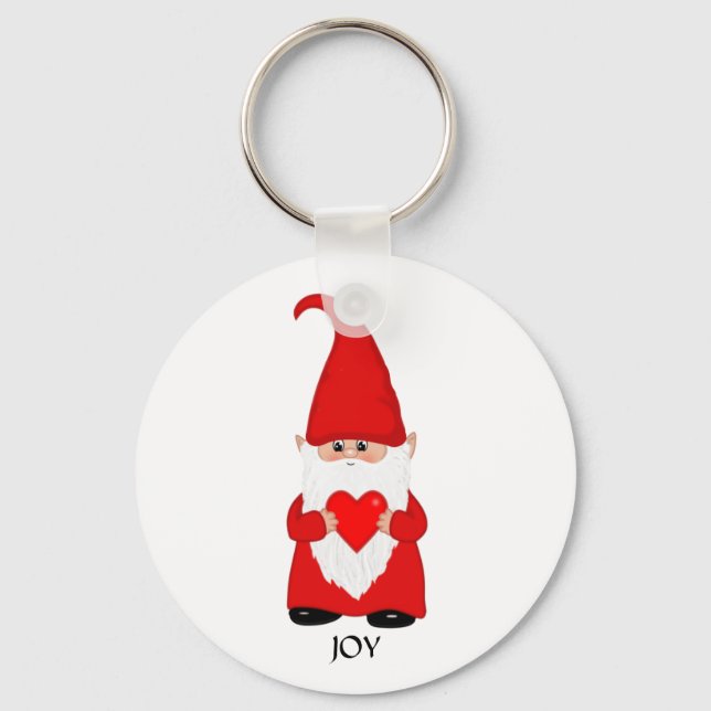 Cute Gnome Dressed in Red with Heart Key Ring (Front)