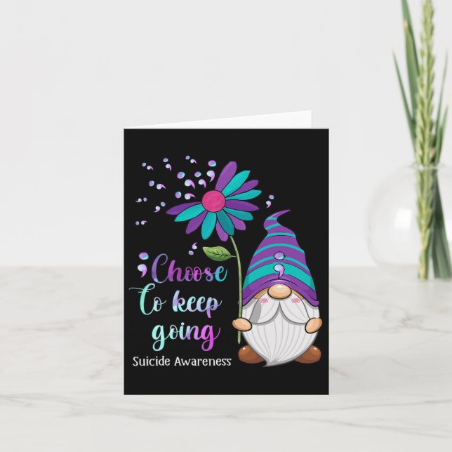 Cute Gnome Flower Suicide Prevention Awareness Mon Card (Front)