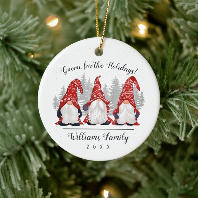 Cute Gnome for the Holidays Family Photo Ceramic Tree Decoration (Tree)