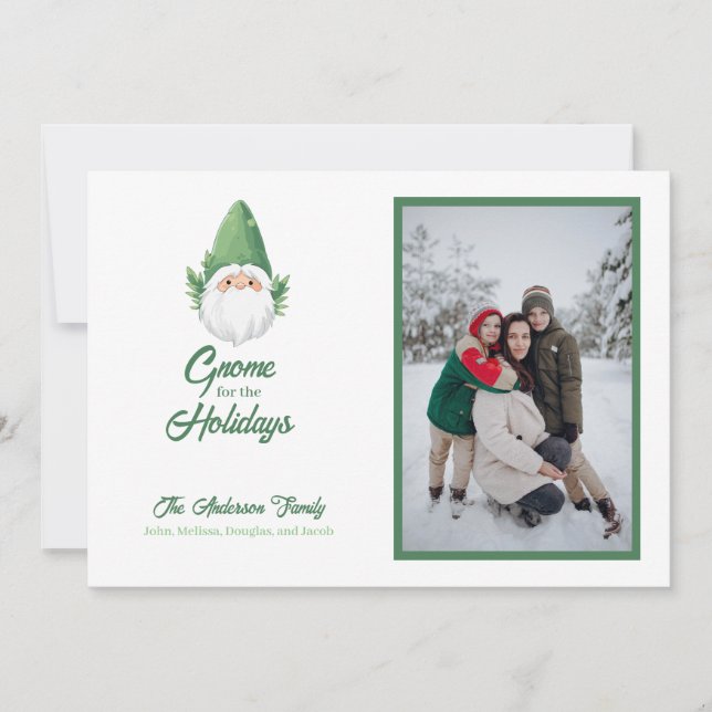 Cute Gnome for the Holidays Family Photo Holiday C Card (Front)